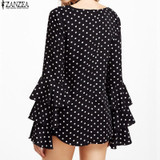 2017 ZANZEA Womens Spring Flounce Long Sleeves Blouse Office Ladies Elegant Polka Dot Print Loose Casual Chiffon Tops Shirt