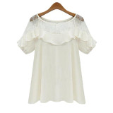 2017 Zanzea Women Sexy Blouses Tops Casual Loose Blusas O Neck Short Sleeve Hollow Lace Crochet Splice Chiffon Shirts Plus Size