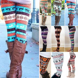 2017 Xmas Fashion Winter Warm Womens Christmas Snowflake Print Knitted Leggings Cotton Pants Xmas Gift
