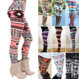 2017 Xmas Fashion Winter Warm Womens Christmas Snowflake Print Knitted Leggings Cotton Pants Xmas Gift