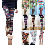 2017 Xmas Fashion Winter Warm Womens Christmas Snowflake Print Knitted Leggings Cotton Pants Xmas Gift