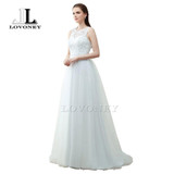 LOVONEY Robe De Soiree A-Line O-Neck Floor-Length Tulle Lace Long Evening Dresses Formal Dress Gown S304