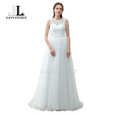 LOVONEY Robe De Soiree A-Line O-Neck Floor-Length Tulle Lace Long Evening Dresses Formal Dress Gown S304