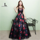 LOVONEY M209 Sexy See Through Back Long Prom Dresses 2017 A Line Flower Pattern Floor-Length Prom Party Gown Robe De Soiree
