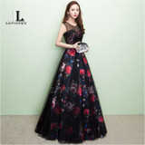 LOVONEY M209 Sexy See Through Back Long Prom Dresses 2017 A Line Flower Pattern Floor-Length Prom Party Gown Robe De Soiree