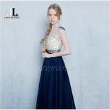 LOVONEY M201 New Design A Line Beading Lace Long Prom Dresses 2017 See Through Back Evening Party Dress Gown Vestido De Festa