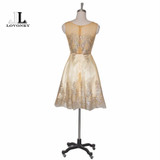 LOVONEY Elegant A-Line Cocktail Dresses Knee Length Occasion Dresses Plus Size Gold Short Prom Dress 2017 Party Dresses M240