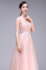 LOVONEY 2017 Sexy V-Neck Tulle Appliques Long Evening Dresses Prom Gown Formal Party Dresses Vestido De Festa Longo S301