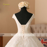 Loverxu Vestido De Noiva V Neck Lace Ball Gown Wedding Dresses 2018 Cap Sleeve Embroidery Beaded Vintage Bridal Gown Plus Size