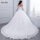 Lover Kiss Vestidos de Noiva Ball Gown Lace Wedding Dress Long Sleeves Off Shoulder Tulle Puffy Bride Gowns Casamento Mariage