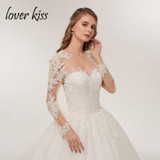 Lover Kiss Bride Dress Lace Luxury Sheer Tulle Long Sleeve Wedding Dress 2018 Beaded Mariage robe Bridal Gowns vestido de noiva