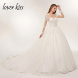 Lover Kiss Bride Dress Lace Luxury Sheer Tulle Long Sleeve Wedding Dress 2018 Beaded Mariage robe Bridal Gowns vestido de noiva