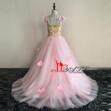 Lovely Pink Flower Girls Dresses for Weddings 2017 Spaghetti First Communion Dresses for Girls Pageant Dresses Sweep Train