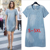 Large size 5XL Sundress Jeans Women's casual plus size vestidos embroidery beaded Denim Dresses big sizes Party Summer Dress