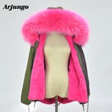 Large Real Fur Winter Jacket Women Coat Warm Detachable Lining Raccoon Fur Collar Hooded Army Green Brand Design Parka Outwear
