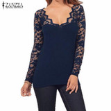 Lace Crochet Shirt 2018 Fashion Women Blouses Sexy Long Sleeve V Neck Stretchy Tops Casual Shirts Oversized Blusas Plus Size