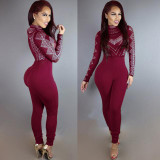 Rompers Womens bodycon spandex jumpsuit black turtleneck Print combinaison femme long sleeve sexy Overalls for women