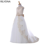 Romantic Champagne Puffy Lace Flower Girl Dress for Weddings Organza Ball Gown Girl Party Communion Dress Pageant Gown