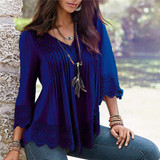 Rogi Women Lace Patckwork Blouses 2017 Sexy V-Neck Tee Shirt Ladies Jumper Tops Blusas Camisetas Mujer Femme Vetement Femme