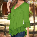 Rogi Women Lace Patckwork Blouses 2017 Sexy V-Neck Tee Shirt Ladies Jumper Tops Blusas Camisetas Mujer Femme Vetement Femme