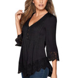 Rogi Women Lace Patckwork Blouses 2017 Sexy V-Neck Tee Shirt Ladies Jumper Tops Blusas Camisetas Mujer Femme Vetement Femme
