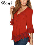 Rogi Women Lace Patckwork Blouses 2017 Sexy V-Neck Tee Shirt Ladies Jumper Tops Blusas Camisetas Mujer Femme Vetement Femme