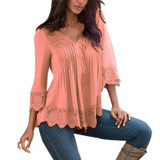 Rogi Women Lace Patckwork Blouses 2017 Sexy V-Neck Tee Shirt Ladies Jumper Tops Blusas Camisetas Mujer Femme Vetement Femme