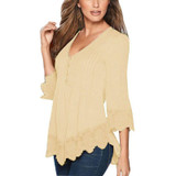 Rogi Women Lace Patckwork Blouses 2017 Sexy V-Neck Tee Shirt Ladies Jumper Tops Blusas Camisetas Mujer Femme Vetement Femme