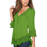 Rogi Women Lace Patckwork Blouses 2017 Sexy V-Neck Tee Shirt Ladies Jumper Tops Blusas Camisetas Mujer Femme Vetement Femme