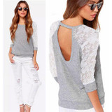 Rogi Women Blouses 2018 Spring Autumn Patchwork Lace Blouse Long Sleeve Sexy Backless Shirt Women Tunic Tops Blusas Femininas