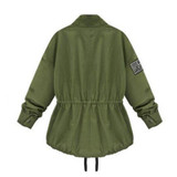 Spring Autumn Women Bomber Jacket Army Green Tops Long Sleeve Slim Turn-Down Collar Outwear Women Basic Coat LM93