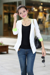 Spring Autumn Women Blazer Lady Suit Jacket Female Coat Business Office Uniform Blaser White/Blue Cardigan Femme Feminine 2016