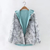 Spring Autumn Women Bomber Basic Jacket Pocket Zipper Hooded Two Side Wear Cartoon Print Outwear Loose Coat XS-XL