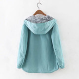 Spring Autumn Women Bomber Basic Jacket Pocket Zipper Hooded Two Side Wear Cartoon Print Outwear Loose Coat XS-XL