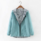 Spring Autumn Women Bomber Basic Jacket Pocket Zipper Hooded Two Side Wear Cartoon Print Outwear Loose Coat XS-XL