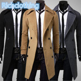 Spring Autumn Winter Men's Fashion Casual Single Breasted Long Trench Coat Jacket Pea Coat Overcoat British Style DFBTC001