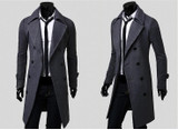 Spring Autumn Winter Men's Fashion Casual Single Breasted Long Trench Coat Jacket Pea Coat Overcoat British Style DFBTC001