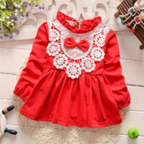 Spring Autumn roupas de bebe Girls Baby Long Sleeve Lace Bow Kids Infant Dress vestidos