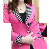 Spring Autumn Plaid Patchwork Blazer Jacket Women Slim Long Sleeve One Button Blazers Coats OL Elegant Suits Jackets Office Wear