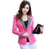 Spring Autumn Plaid Patchwork Blazer Jacket Women Slim Long Sleeve One Button Blazers Coats OL Elegant Suits Jackets Office Wear