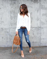 Spring Autumn New Fashion Women Ladies Long Sleeve Loose Blouse Summer V Neck Casual Shirt Tops Stylish Womens Loose Blouses