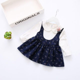 Spring Autumn Long Sleeve Baby Girls Kids Roupas Bebe Children Bow Dresses, Princess Party Infants Faux 2PCS Dress Vestido S4626