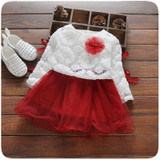 Spring Autumn Long Sleeve Baby Bow Lace Mesh Flower Party Birthday Girls Kids Dresses, Princess Infant Tutu Dress Vestido S2203