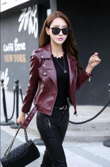 Spring Autumn Leather Clothing Female Short Leather Coats Slim Fashion Women's Leather Jacket Motorcycle Leather Black,red.