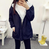 Spring Autumn Fashion Women Jacket Coat Pocket Zipper Hooded Two Side Wear Cartoon Print Outwear Loose Plus Size