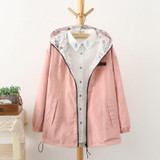 Spring Autumn Fashion Women Jacket Coat Pocket Zipper Hooded Two Side Wear Cartoon Print Outwear Loose Plus Size