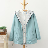 Spring Autumn Fashion Women Jacket Coat Pocket Zipper Hooded Two Side Wear Cartoon Print Outwear Loose Plus Size