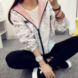 Spring Autumn Fashion Women Jacket Coat Pocket Zipper Hooded Two Side Wear Cartoon Print Outwear Loose
