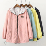 Spring Autumn Fashion Women Jacket Coat Pocket Zipper Hooded Two Side Wear Cartoon Print Outwear Loose