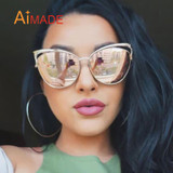 Aimade Vintage Women Cat Eye Sunglasses Fashion Female Hollow Shades Superstar Retro Big Cateye Mirror Sun Glasses Ladies UV400